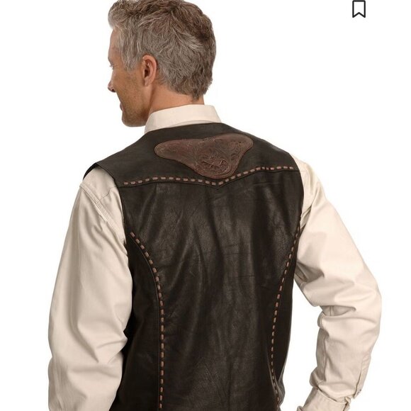 Men's XXL Tooled Leather Vest - Picture 5 of 7